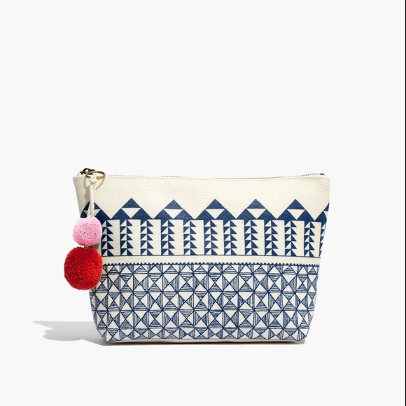 Madewell Handbags - [NWT] Madewell Pom-Pom Zip Pouch in Geometric Blue